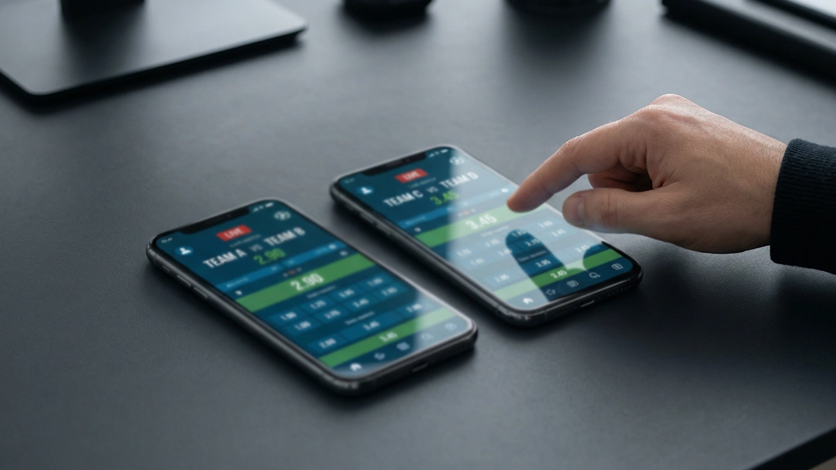 Deux smartphones côte à côte affichant des cotes de paris football différentes
