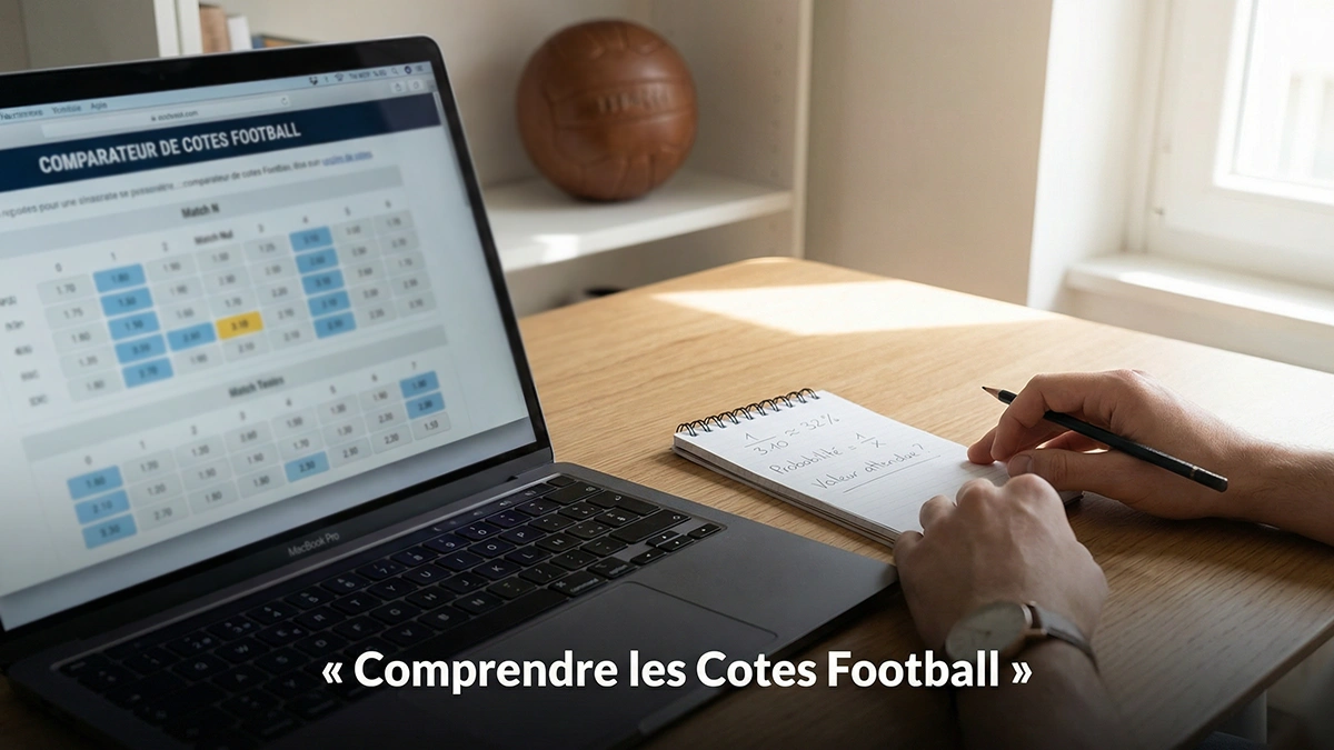 Comprendre les cotes paris sportifs foot : écran affichant des cotes décimales sur un match de football