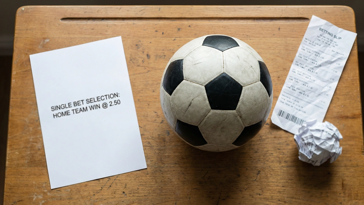 Ticket de pari sportif posé sur une table à côté d'un ballon de football